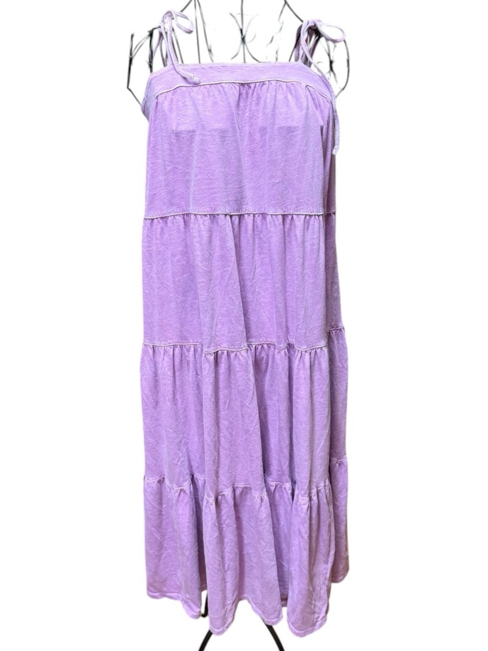 American Eagle pinkish Lavender Tiered Cotton Blend Maxi Dress with Tie Straps
